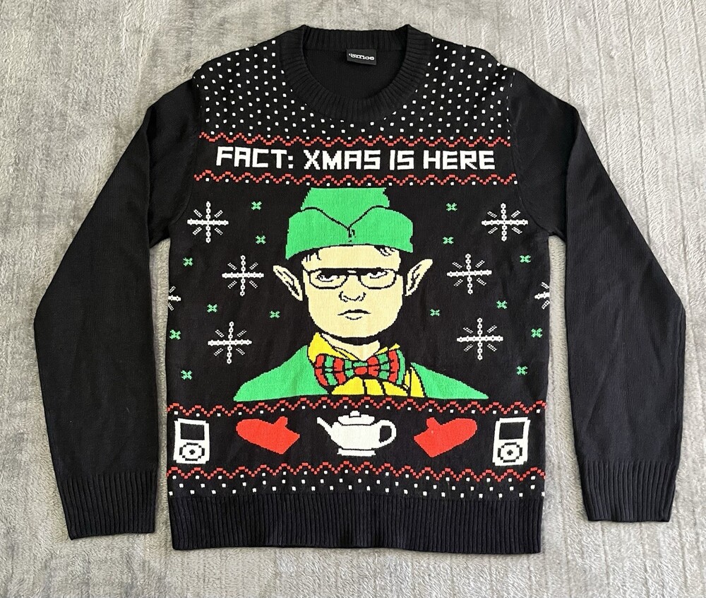 The Office Dwight Schrute Ugly Christmas Sweater Elf Fact Xmas Is Here Small